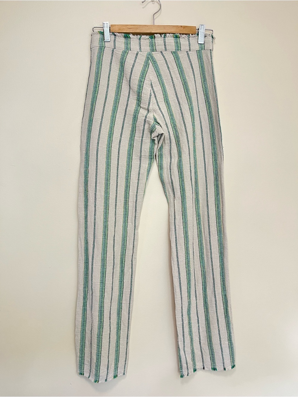 Zara Beth Pant - Cream Pants with Green Vertical Stripes - Picture 8 of 16
